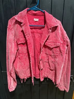 POL Pink Corduroy Distressed Trucker Jacket